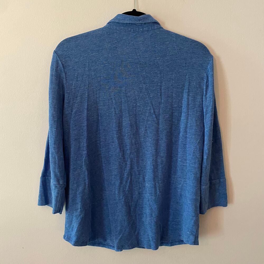 J. McLaughlin Blue Catalina Cloth Button Down Blouse 3/4 Sleeve Stretchy Medium - Picture 5 of 8